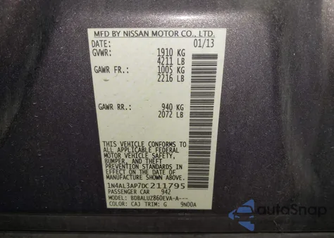 2013 Nissan Altima 2.5 Sv from USA, damaged, VIN 1N4AL3AP7DC211795